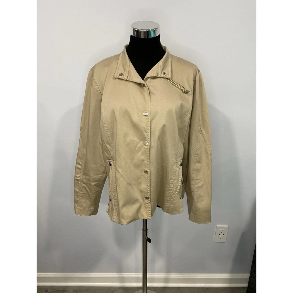 Jamie Sadock Golf Tennis Top Jacket Khaki Button Front Womens Size XL